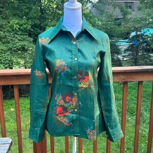 Vibrant Green Floral Button-Down Shirt